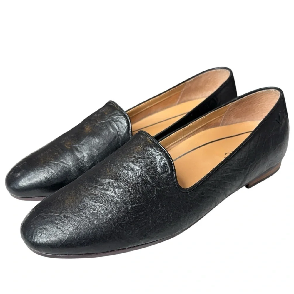 Vionic Willa II Loafer Womens Comfort Shoe Size 9.5 Black Crinkle Nappa Leather